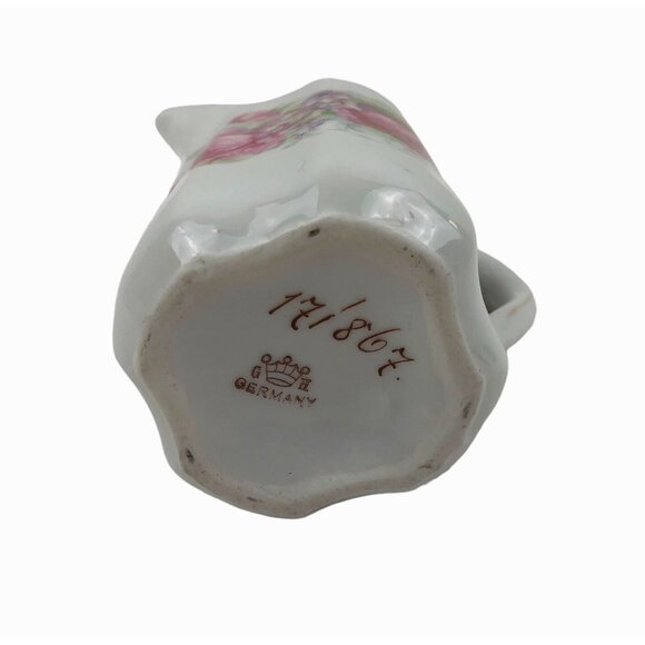 Greiner Herda Bavarian Creamer Small Pitcher Germany Pink Roses Porcelain 8oz - Picture 8 of 10
